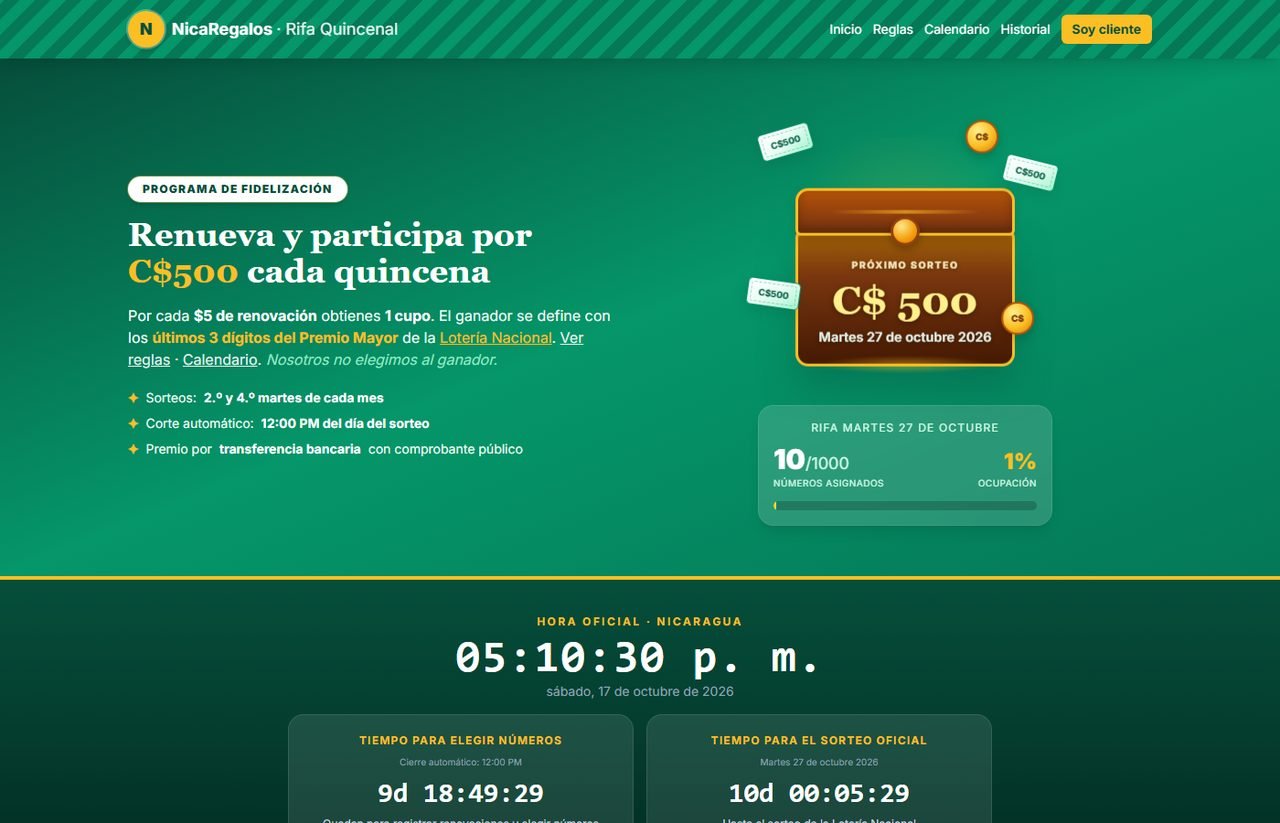 Portada de la rifa quincenal de NicaRegalos.